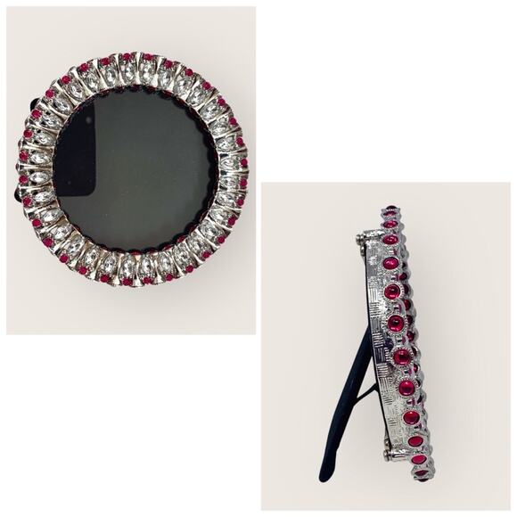 Papyrus Round Pink & Silver Bejeweled 4" x 4" (5" x 5")  Round Picture Frame - Picture 5 of 6